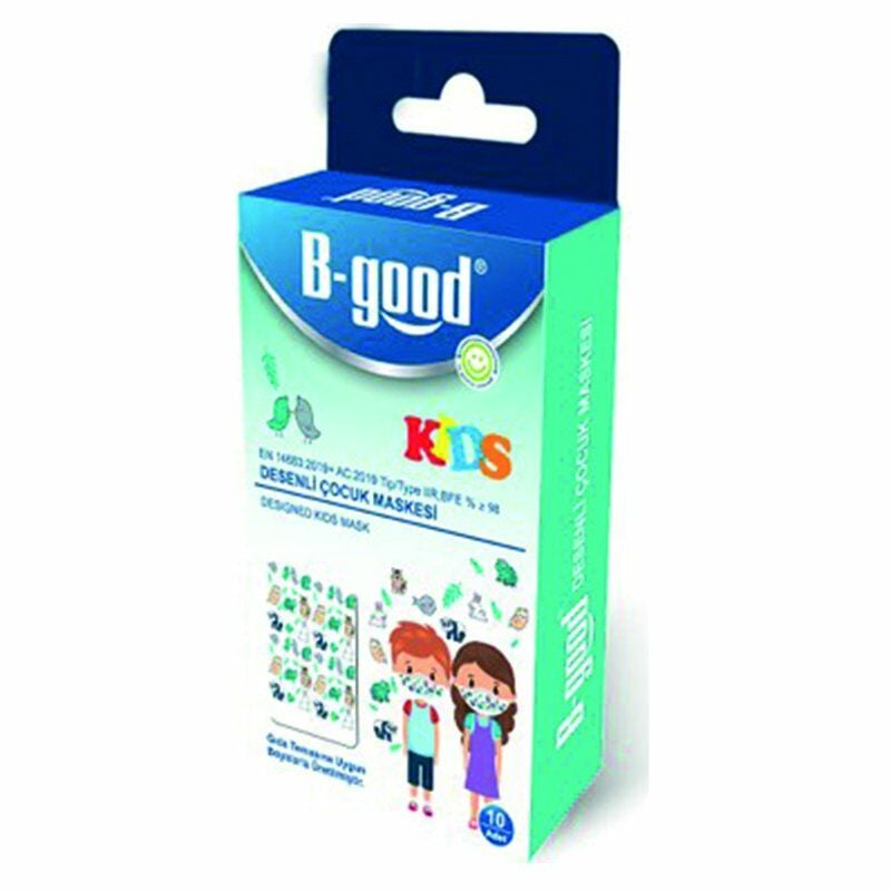 B-Good Desenli Çocuk Maskesi 3 Katlı Telli 10 Adet