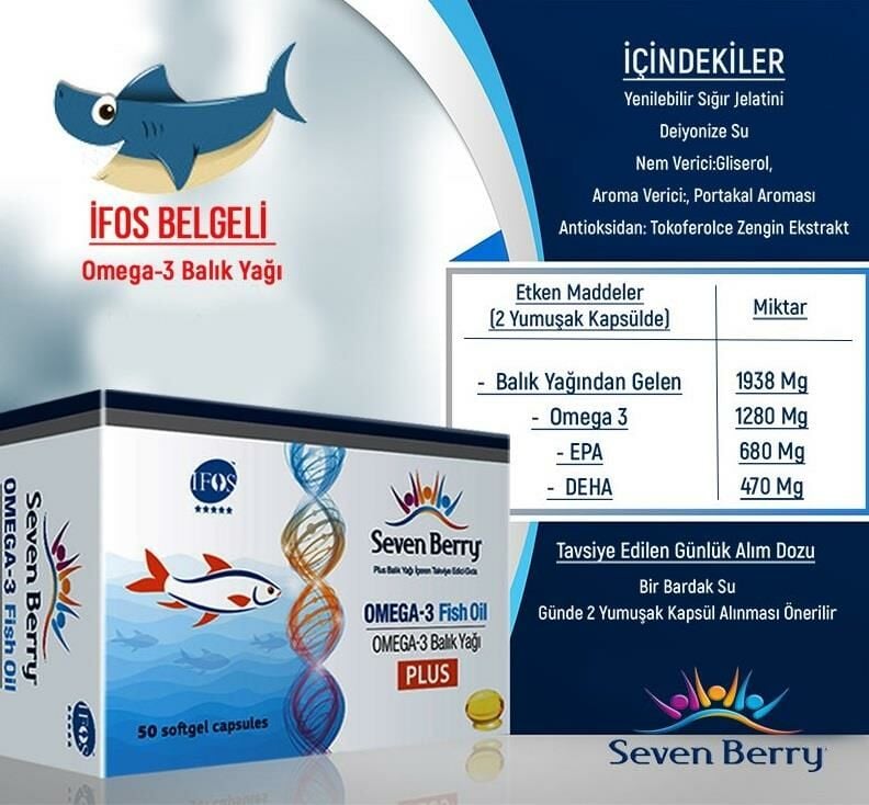 Seven Berry Omega 3 Balık Yağı Plus 50 Softgel Kapsül
